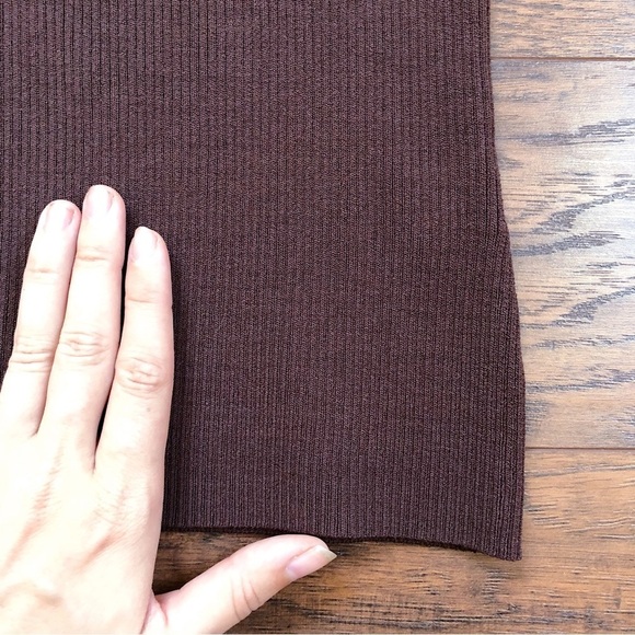 Cache • brown beaded sweater tank knit ribbed embellished lace crochet scoop - Picture 4 of 6